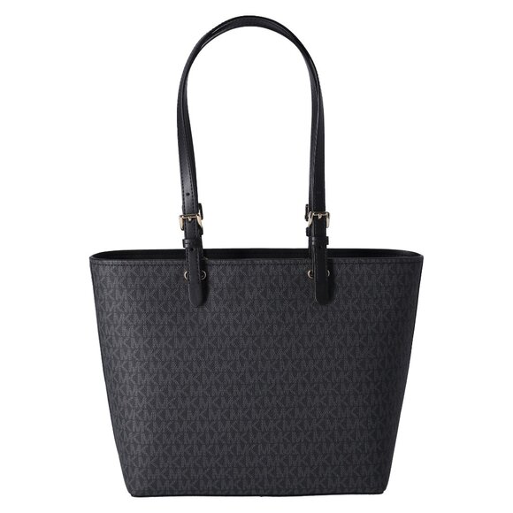 Michael Kors Jet Set Travel Medium Double Pocket Tote Vegan Leather Black MK - Picture 5 of 8